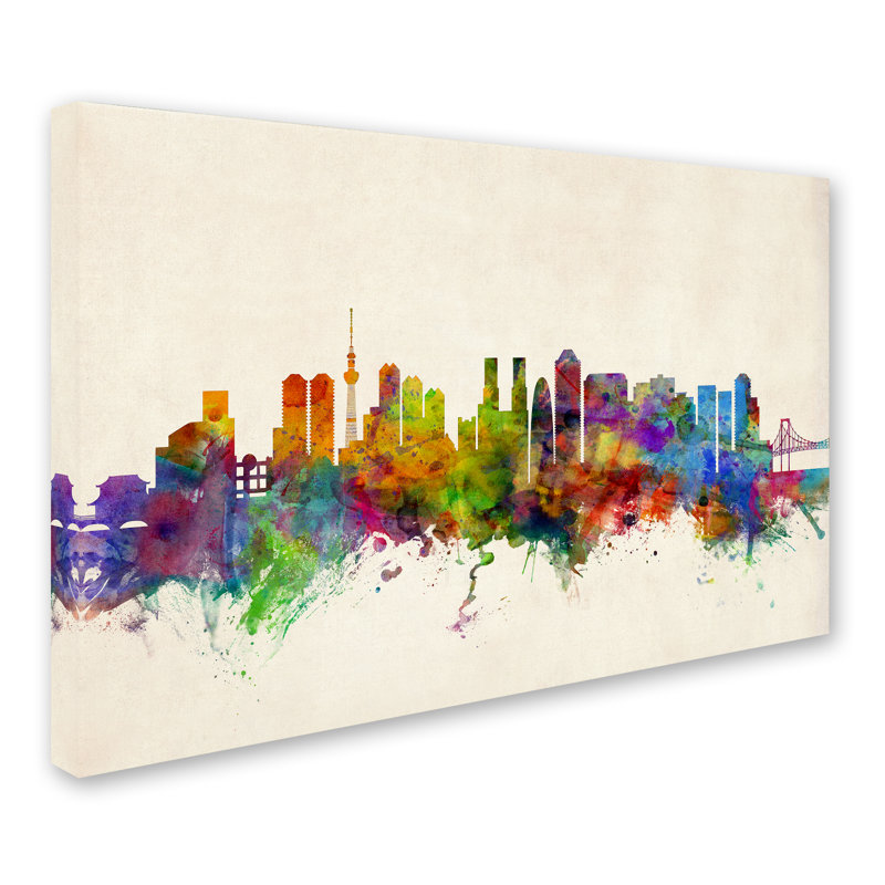 « tokyo japan horizon ii », reproduction d’impression sur toile tendue, H 12 po x l 19 po x P 2 po