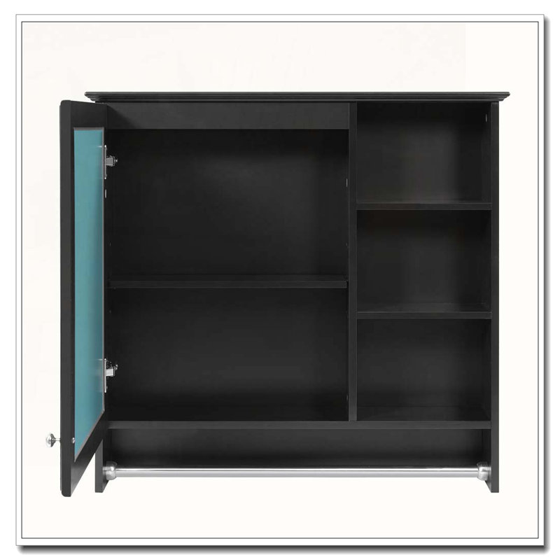 Armoire à glace murale 30 po 2 en 1 avec tablette réglable, Noir