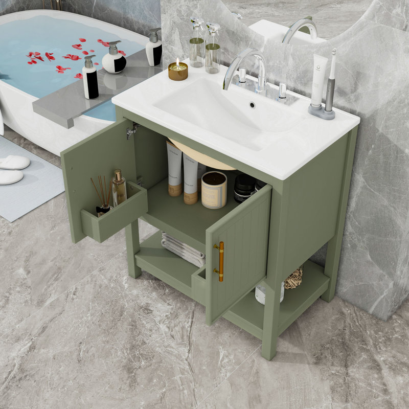 Meuble-lavabo de 30 pouces avec lavabo et portes, Vert