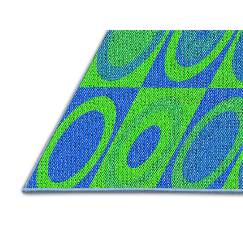Tapis vert/bleu à motifs, Rectangle 5 pi x 7 pi