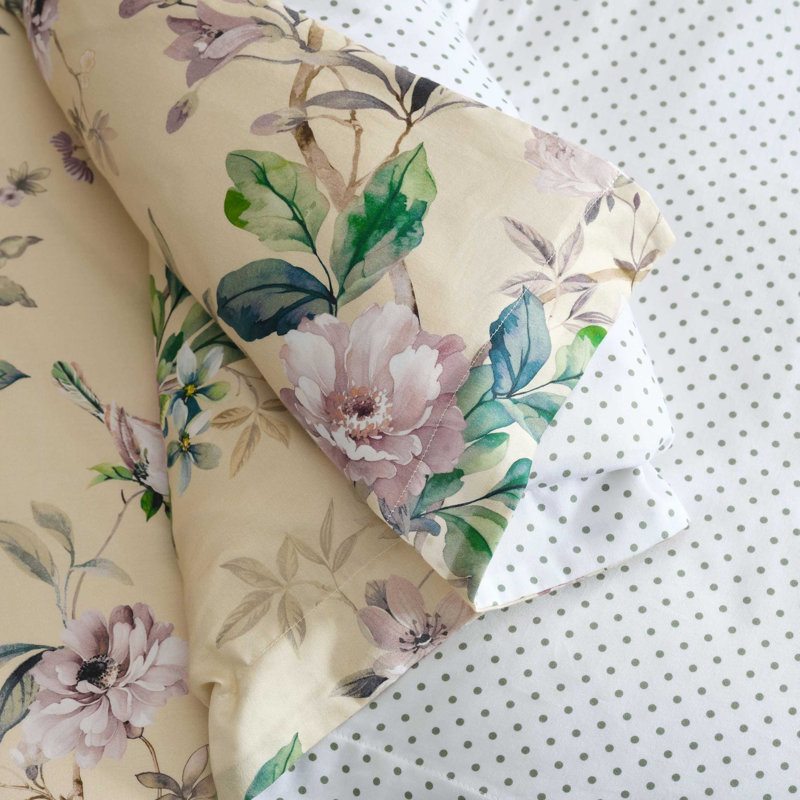 Martha Stewart Songbird Cotton Reversible Comforter Set, Queen Comforter + 2 Standard Shams