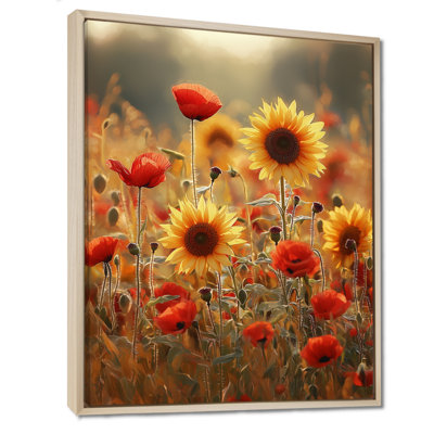 Gorgias tournesols dans le champ de coquelicots I - tournesols, art sur toile