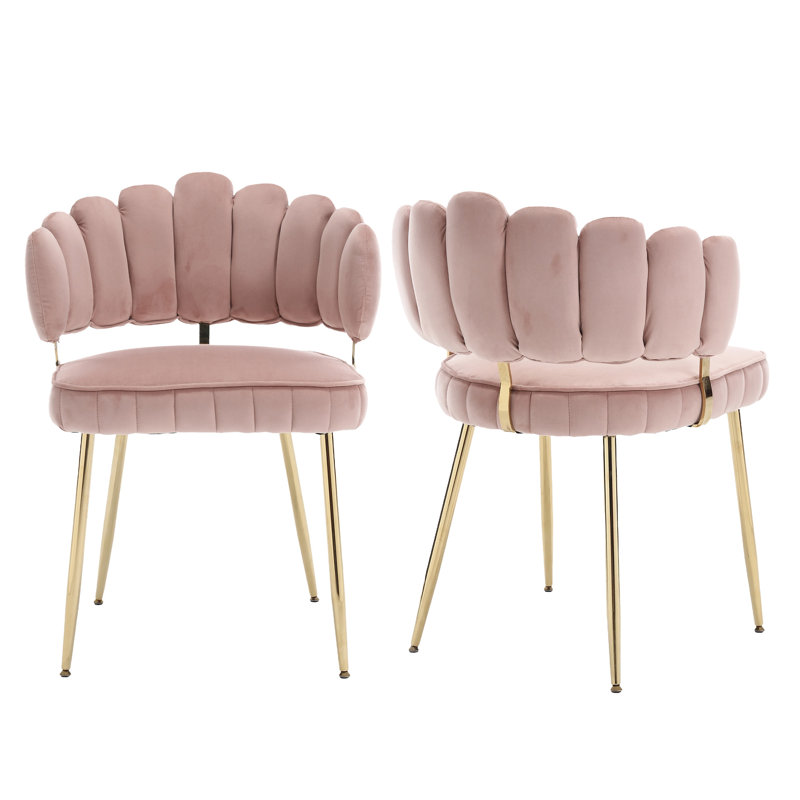 Chaise de salle à manger en velours, Rose