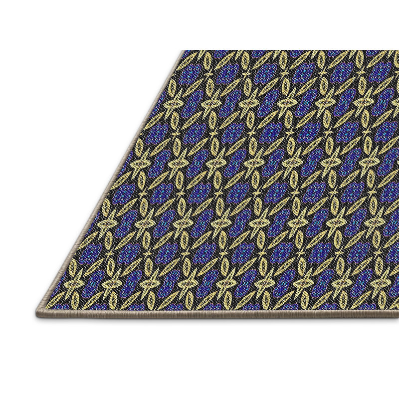 Tapis bleu/beige à motifs, Rectangle 2 pi x 4 pi