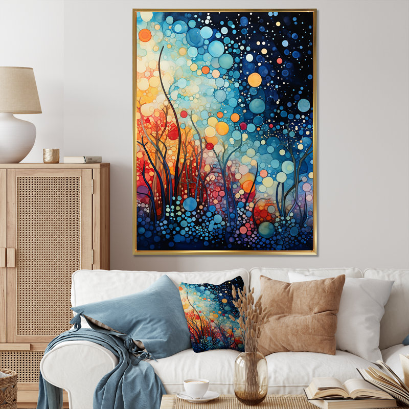 «Colorful Ink River Microscopic Fantasia 5 - Abstract Shapes», art mural, Cadre flottant doré, H 32 po x l 16 po x P 1 po