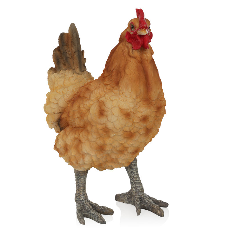 Rustic Orange and Red Polyresin Standing Hen Statue, 14" Height