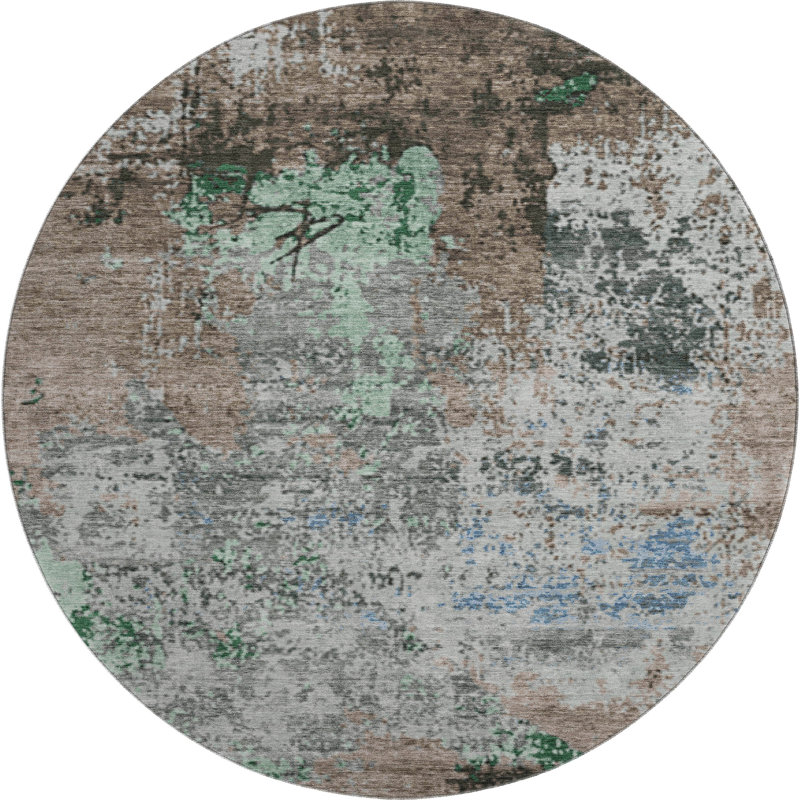 Premium Machine Washable Mayfield AMF1911 Abstract Rug, Round 8'