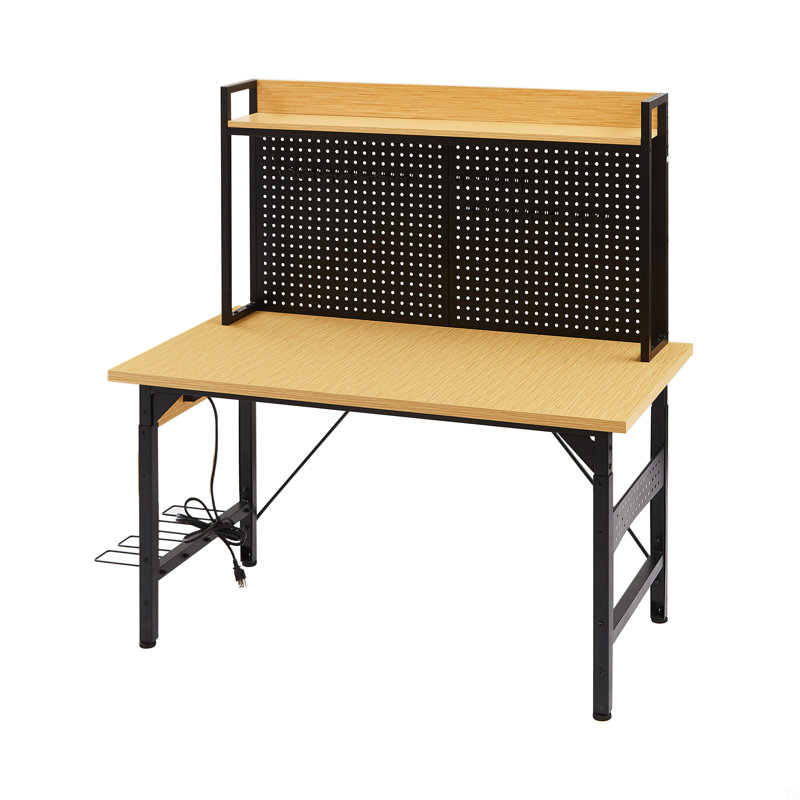 Établi réglable 48 po avec panneau perforé, établi en bois robuste avec roues, 1 600 lb