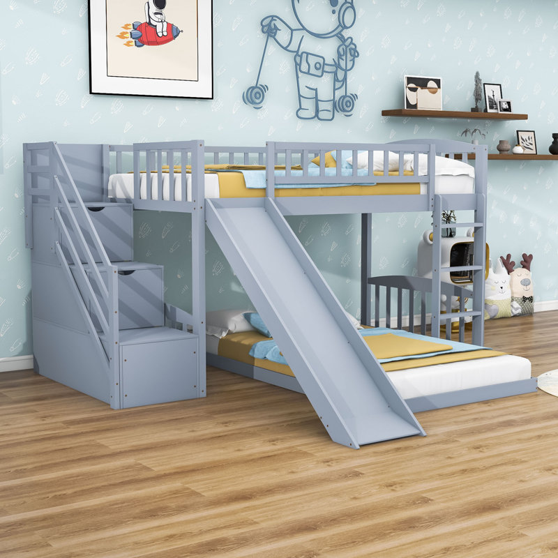 Gissela Kids Twin Over Twin Bunk Bed, Gray
