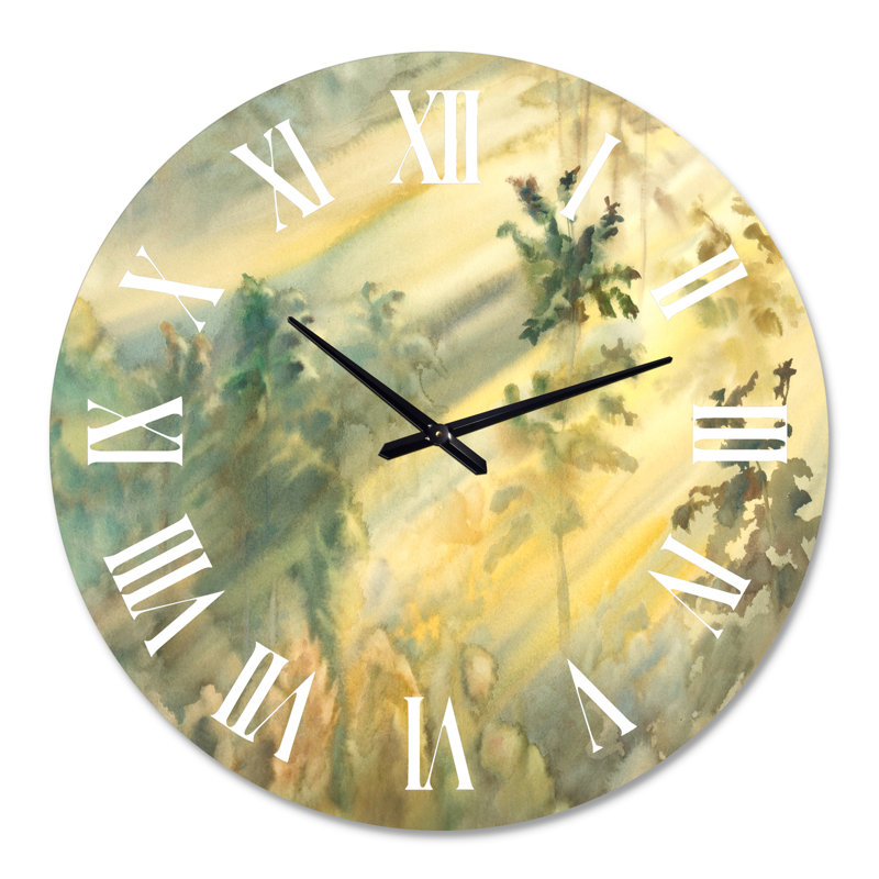 Sunny Morning Forest Landscape - horloge murale, Grand
