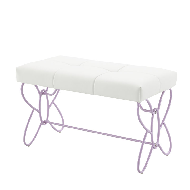 Banc avec similicuir blanc - base en métal mauve, papillon, confortable pour les espaces de vie
