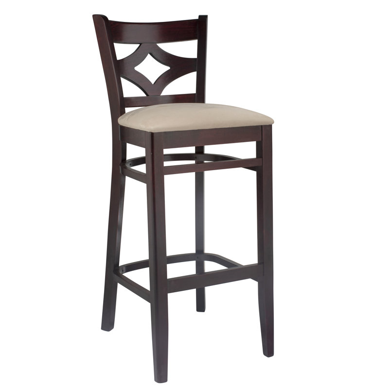 Stahr Upholstered Counter Stool with Solid Wood Frame, Cherry, Bar Stool (30" Seat Height), Beige