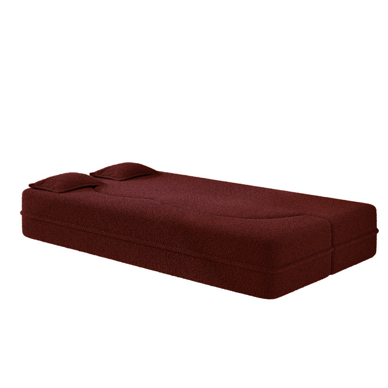 Lit simple convertible pliant bourgogne avec 2 coussins rembourrés de mousse, sans assemblage, pour les petits espaces invités dans les appartements, bourgogne et bureaux à domicile appropriés
