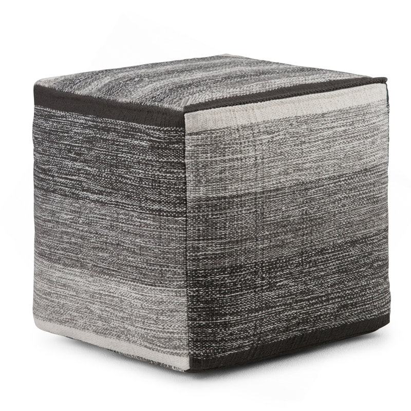 Pouf cubique en coton tissé à la main gris à motif de mélange de 16 pouces Naya