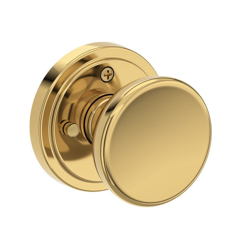 Solvang Privacy Knob with Stepped Round Rose in Lifetime (PVD) Satin Brass, Lifetime (PVD) Polished Brass