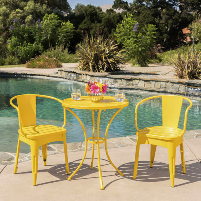 Eau - bistro en fer jaune - métal 3 pièces pour table et chaises de plein air