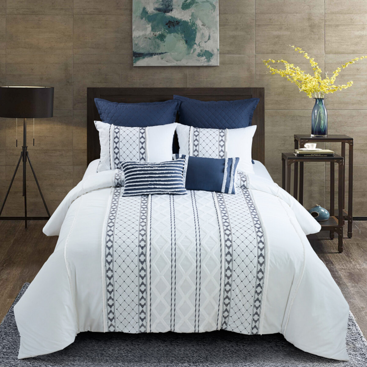 Baucom Comforter Set Canora Grey Color: Navy, Size: Full/Queen Comforter + 7 Additional Pieces