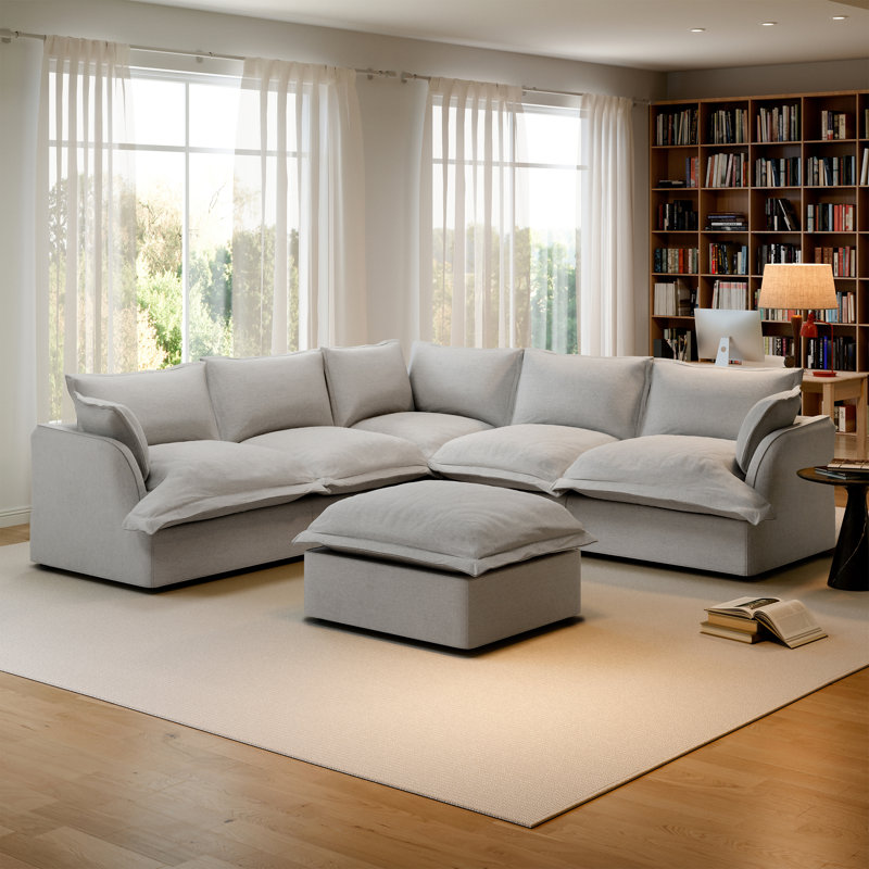 Canapé modulaire Cloud Canapé modulaire 6 places Canapé modulaire rembourré avec repose-pieds, Mélange de lin gris