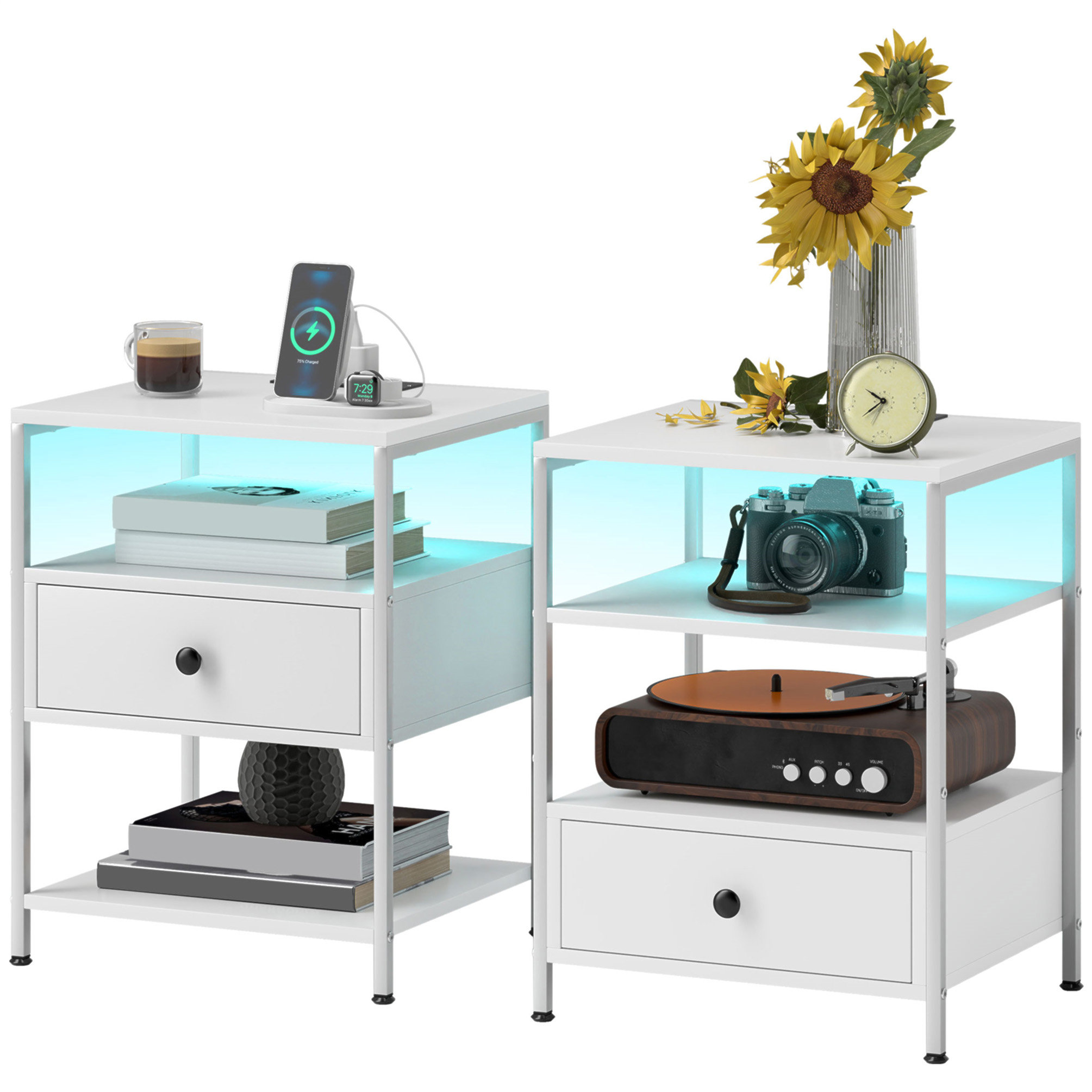 Led Input Table Latitude Run® Set Of 2 End Tables With Charging Stations And LED Lights ...