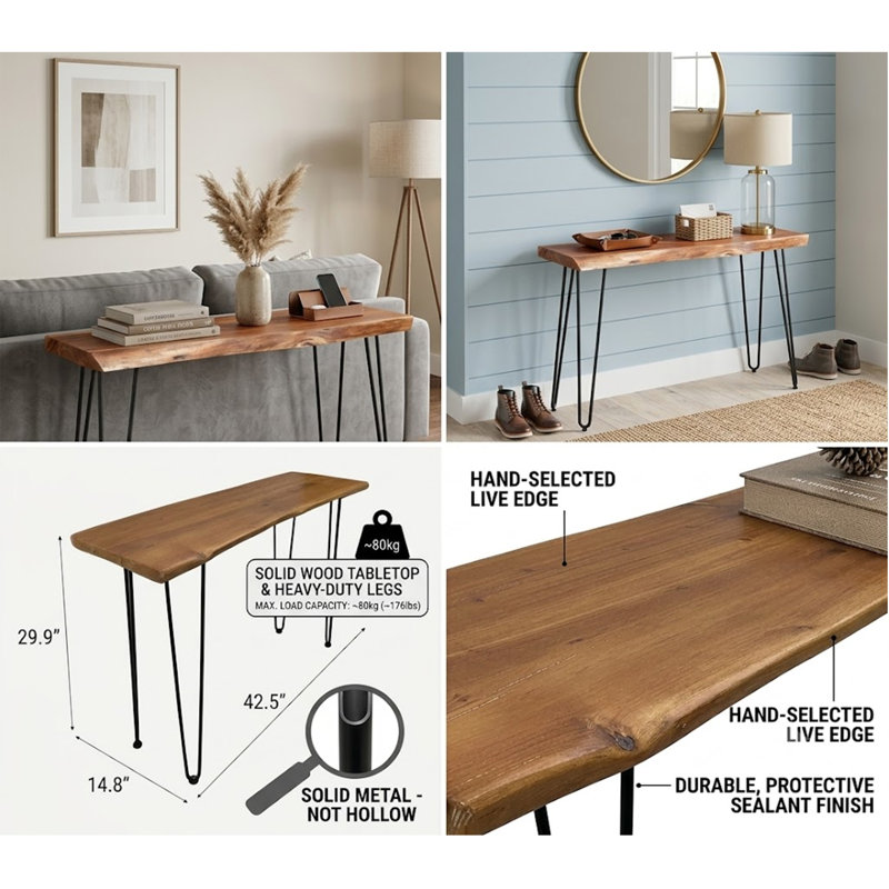 Lincolndale 42.5'' Solid Wood Top Console Table