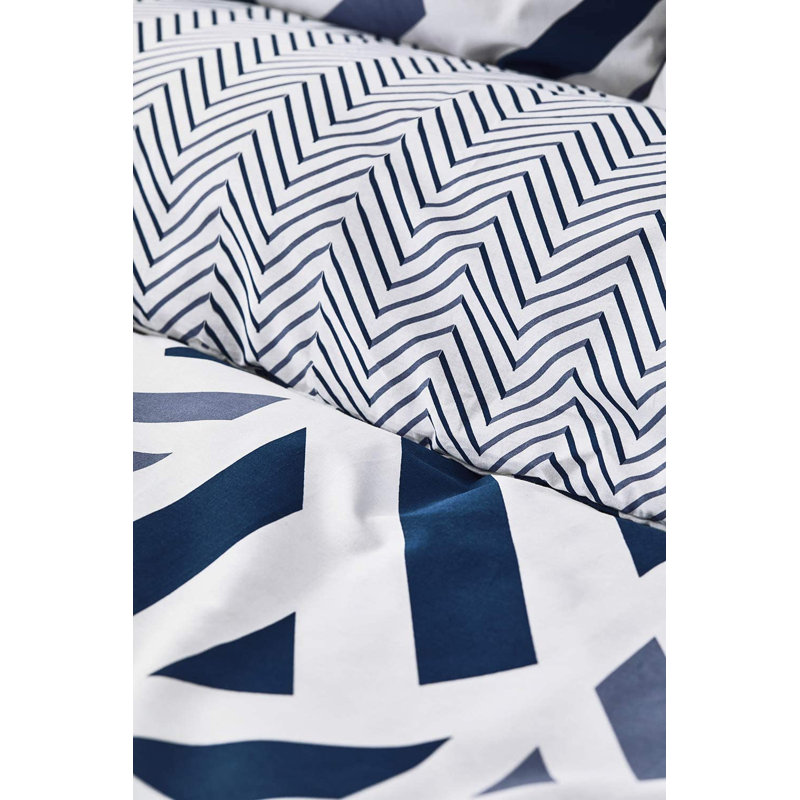 Nautica Orion 100% Turkish Cotton Down Duvet Cover Set, Navy Blue White, Single
