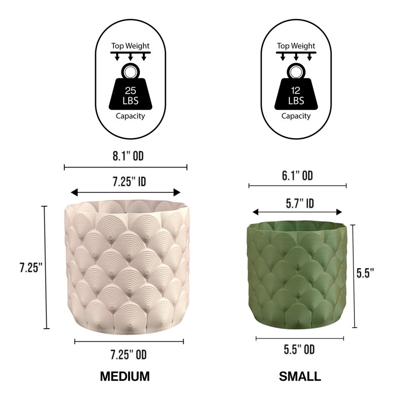 Ensemble de 2 pots à fleurs syriens modernes Bohème d'intérieur avec impression 3D, Sable / olive