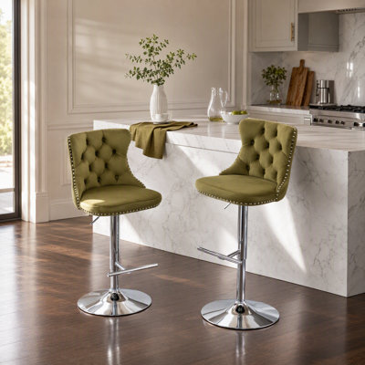 Ensemble de 2 tabourets de bar pivotants réglables avec dossier pour îlot de cuisine (vert olive)