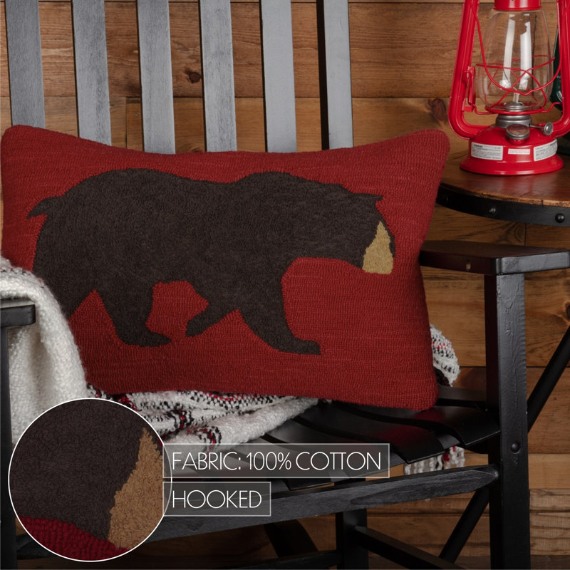Wyatt Crimson and Espresso Wool Bear Hooked Pillow
