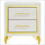 Table de chevet blanche à 2 tiroirs Chesney avec accents dorés, alliant design élégant et rangement pratique pour les chambres modernes.