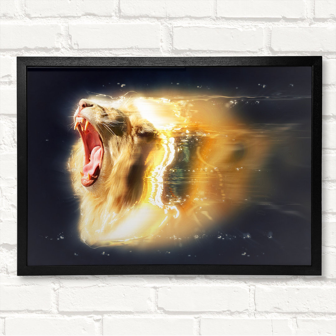 Lion Roaring Light - Geschlossener Eckrahmen Kunstdrucke auf Holz