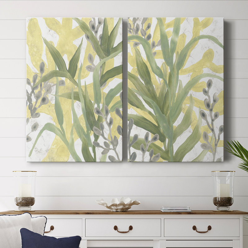 Sea Grass Fresco III - Toile tendue avec châssis de qualité supérieure - Prêt à être accroché, H 12 po x l 8 po