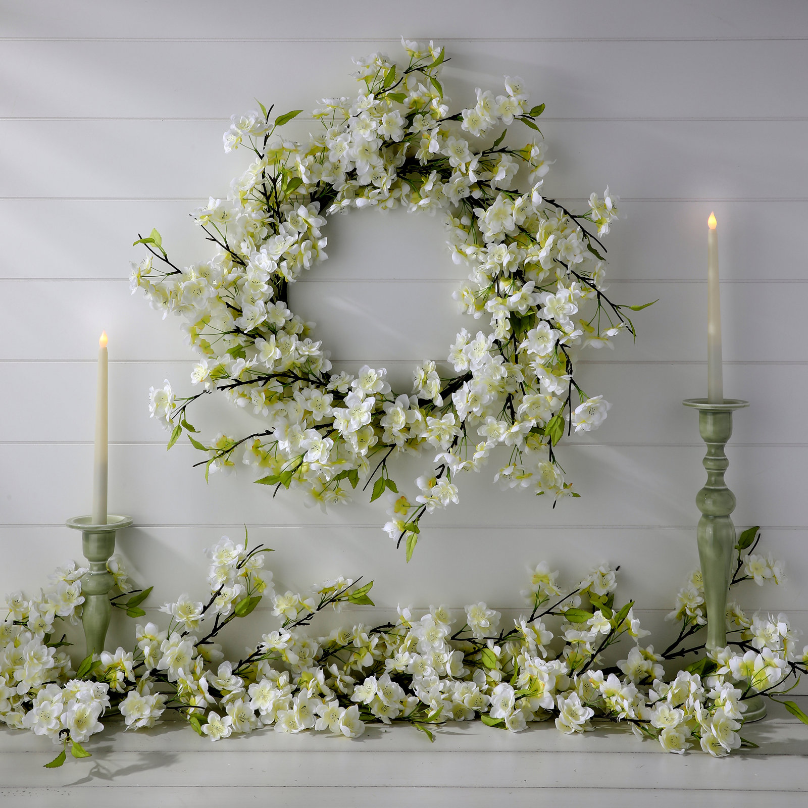 24" Cherry Blossom Wreath, White