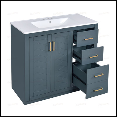 Meuble-lavabo sur pied 36 po avec 3 tiroirs et lavabo