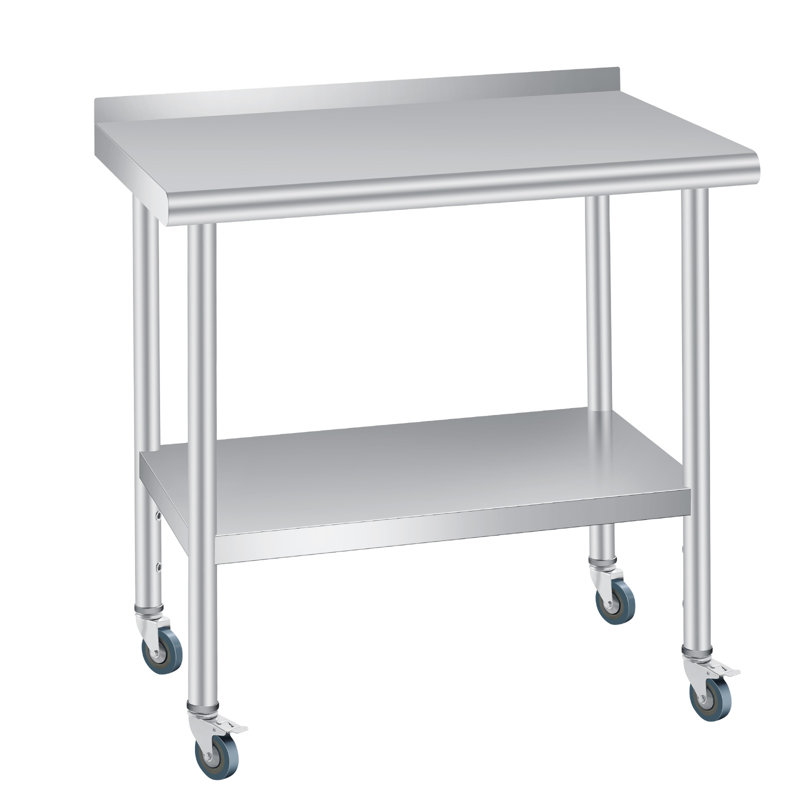  Table de préparation et de travail en acier inoxydable robuste - Dosseret, tablette inférieure réglable, 4 roulettes verrouillables - Accessoire de table de service de restauration de cuisine commerciale, taille: 30 x 24