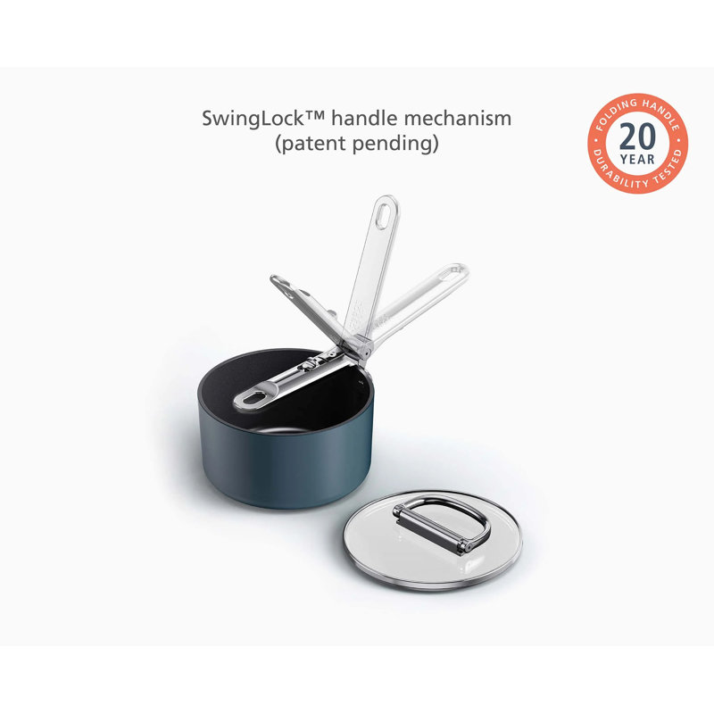 Joseph Joseph Space Ceramic Non-Stick Saucepan with Folding Handle and Lid, 1.4 quarts