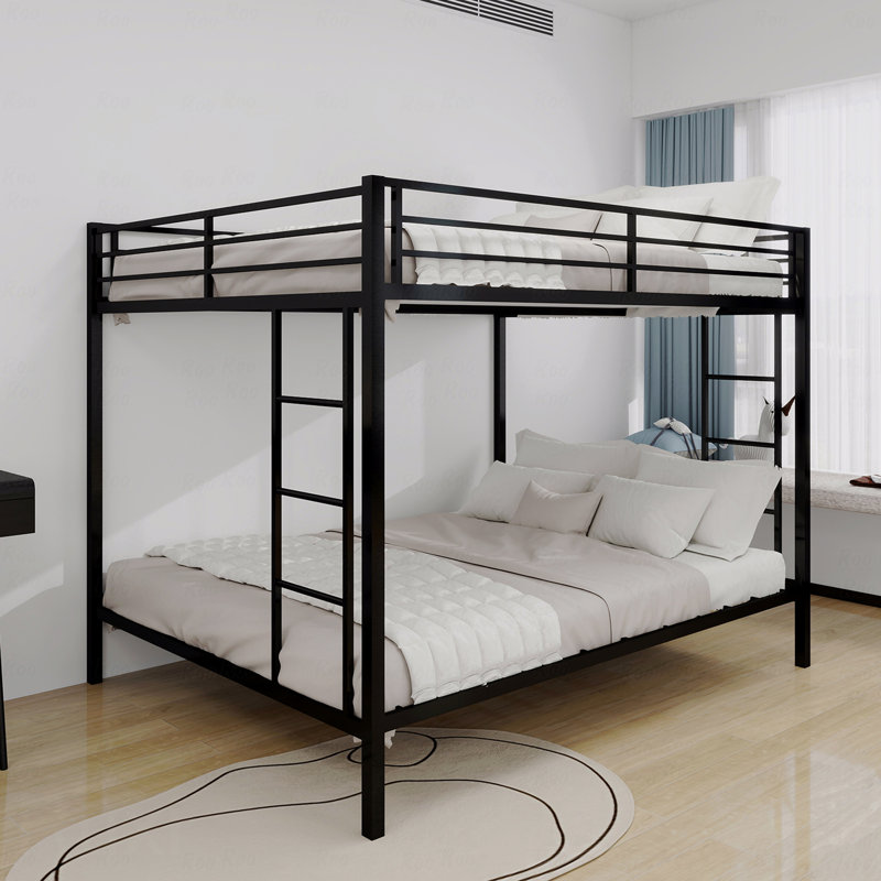 Bunk Bed Frame Queen Size Multi-Functional Square Tube Iron, Robust Metal Material Frame Resists Wear, Black, Queen