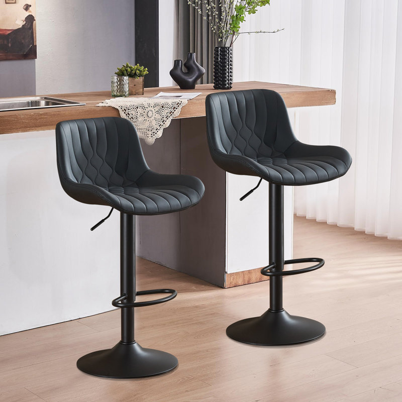 Swivel Adjustable Height Counter Stool With Footrest, Black