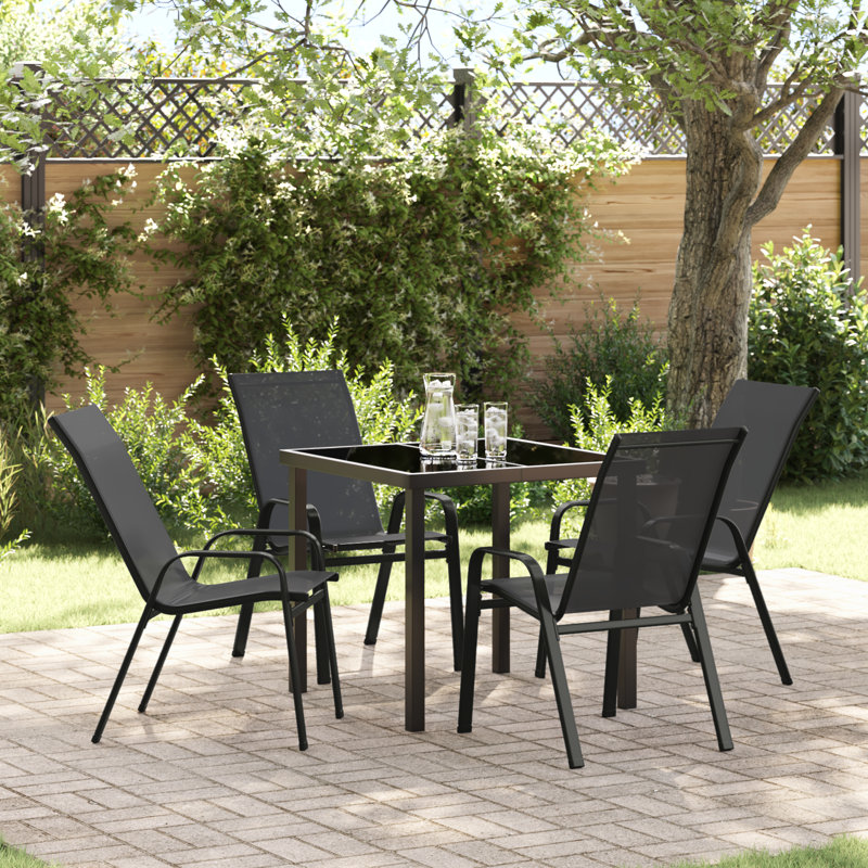  5 Piece Garden Dining Set - Grey PVC-coated polyester And Steel, Black