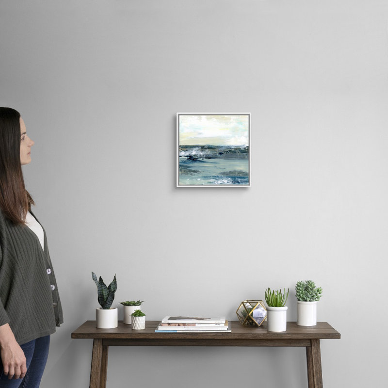 Reproduction d’art sur toile, "Coastal blues I" par Lila Bramma, Cadre flottant blanc, H 14 po x l 14 po x P 1,75 po