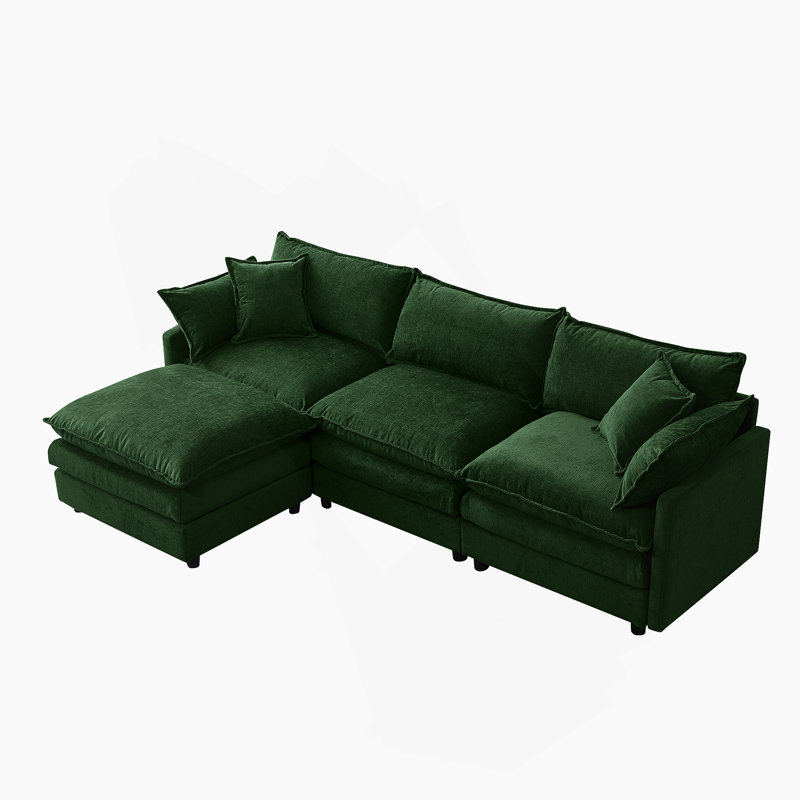 Canapé modulaire en L de 105 po avec repose-pieds, revêtement en chenille souple et sièges spacieux pour la vie moderne.