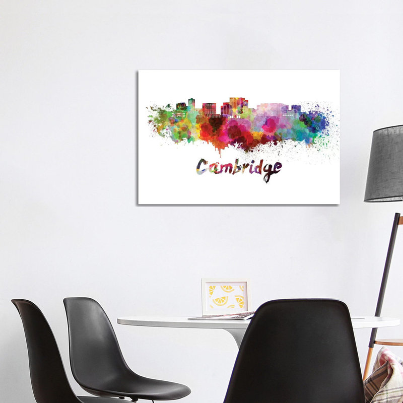 Cambridge Ma Skyline In Watercolour by Paul Rommer - Wrapped Canvas Painting, 101.6 cm H x 66.04 cm W