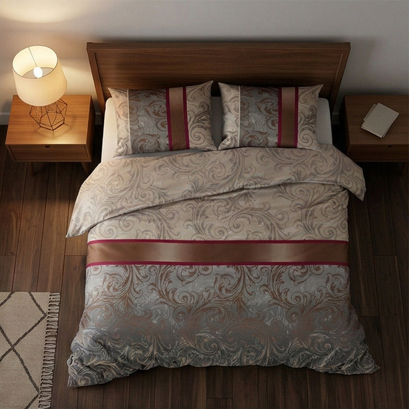 Ensemble de housse de couette réversible , Beige, Housse de couette très grande et 2 taies décorat