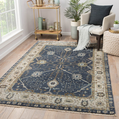 Tapis oriental bleu foncé en laine noué à la main Mccombs