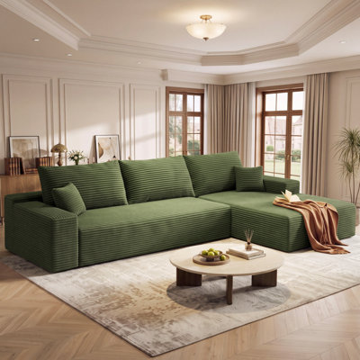 Canapé modulaire 108 po pour salon modulaire en L en tissu de velours côtelé désossé avec méridienne
