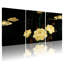Pivoine fleurs dorées sur fond noir avec nuages, ensemble de 3 impressions sur toile-572051092