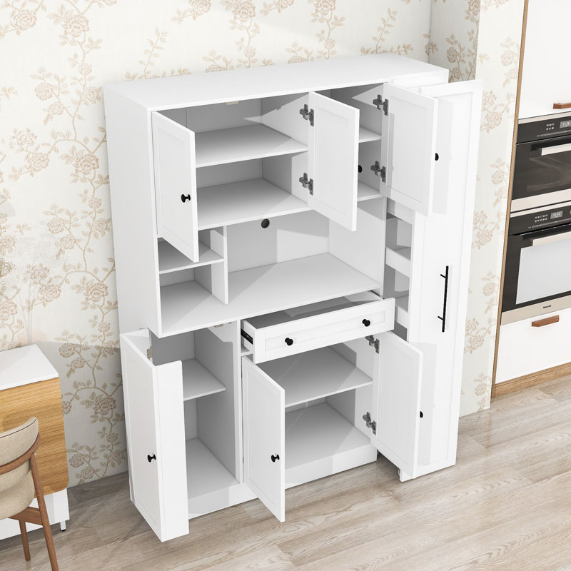 Buffet avec armoire latérale coulissante, tiroirs, tablettes réglables et tablettes de porte, Blanc