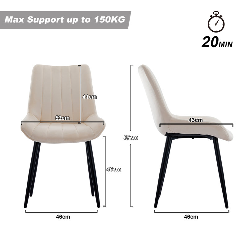 Velvet Upholstered Metal Side Chair, Beige
