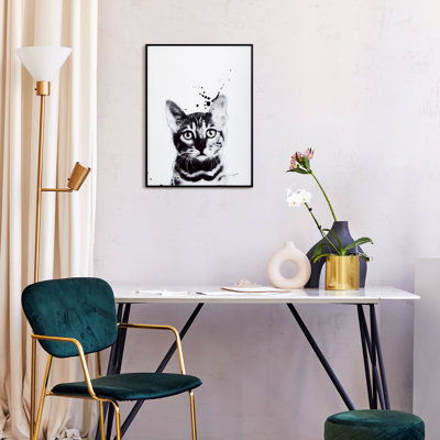 «Chat du Bengale», peintures d'animaux en noir et blanc sur verre imprimé encadrées d'un cadre en métal anodisé