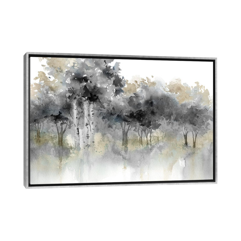 Water's Edge I - Noir et or 6 pièces, H 66,04 cm x l 101,6 cm, Encadrement argenté