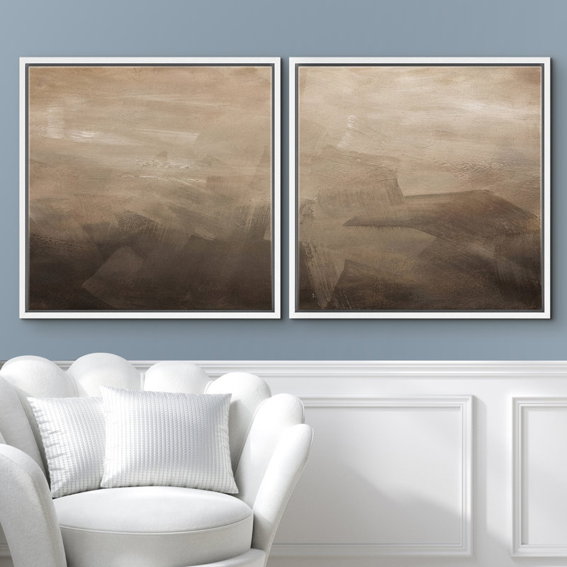 "Neutre coup de pinceau abstrait", "Earth Tone", reproduction d'art encadrée de la chambre principale, 2 pièces